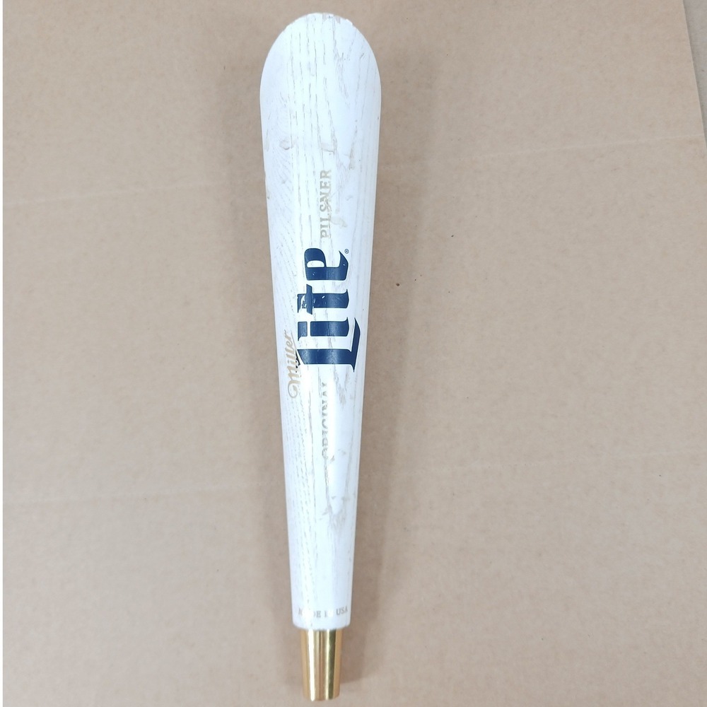 Miller Lite Beer Tap Handle White Wood Grain Baseball Bat Style 12 Inch USA